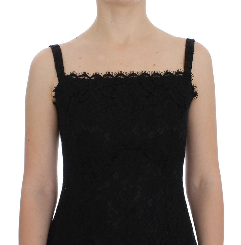 - Elegant Black Floral Lace Knee-Length Dress