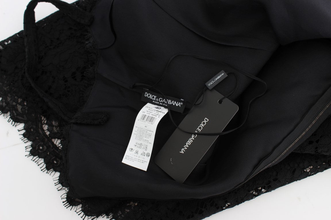 - Elegant Black Floral Lace Knee-Length Dress