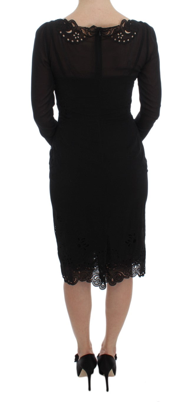 - Elegant Black Floral Lace Sheath Dress