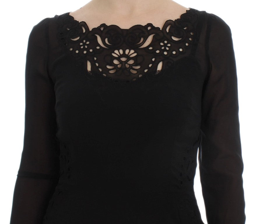 - Elegant Black Floral Lace Sheath Dress