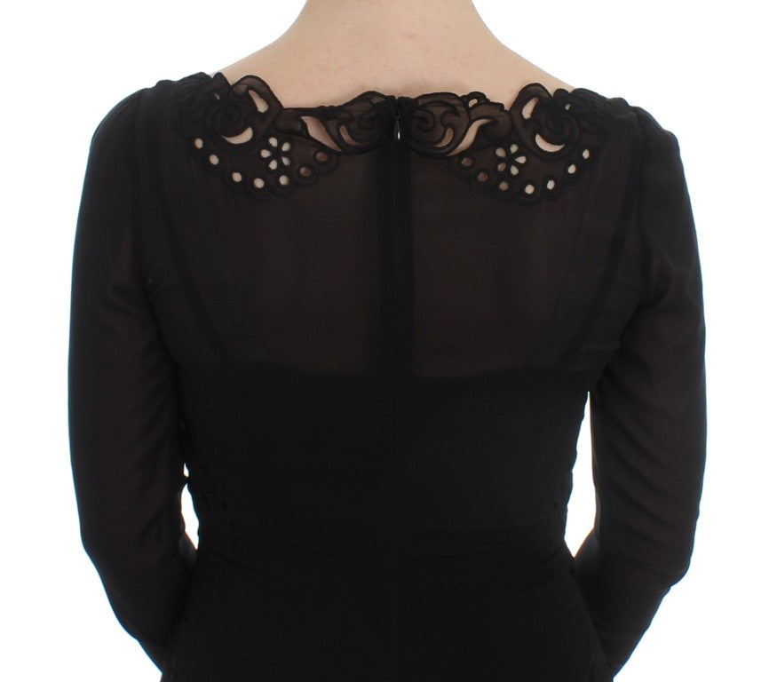 - Elegant Black Floral Lace Sheath Dress