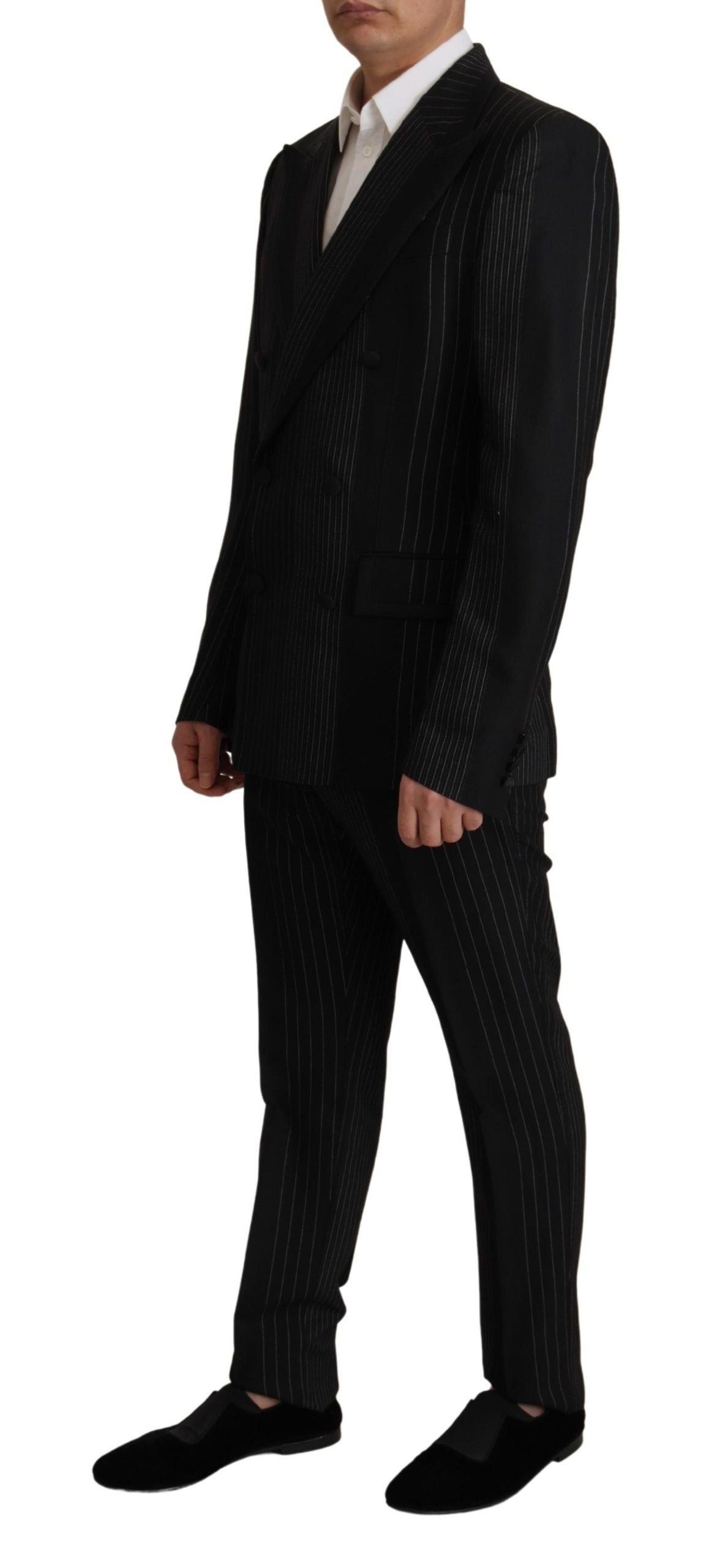 - Elegant Black Striped Slim Fit Two-Piece Suit