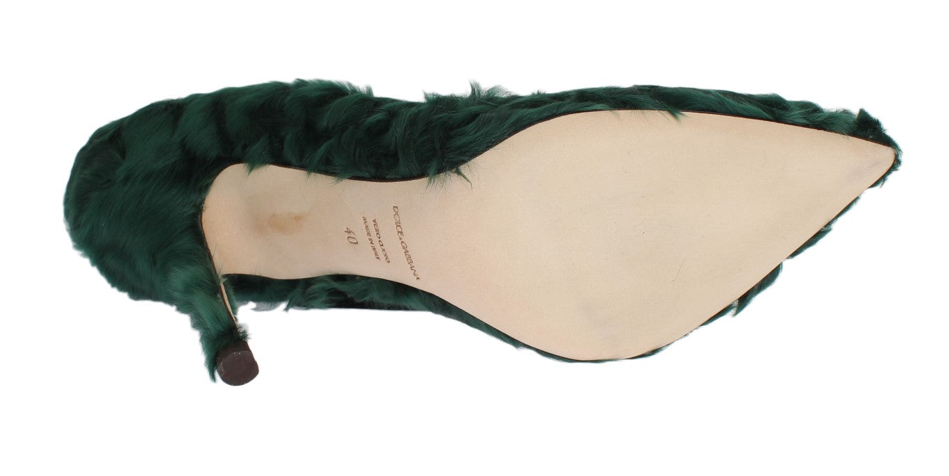 - Elegant Green Xiangao Fur Leather Pumps