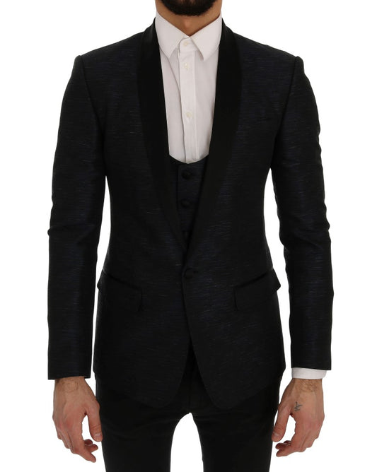 - Elegant Blue & Black Slim Fit Suit Ensemble