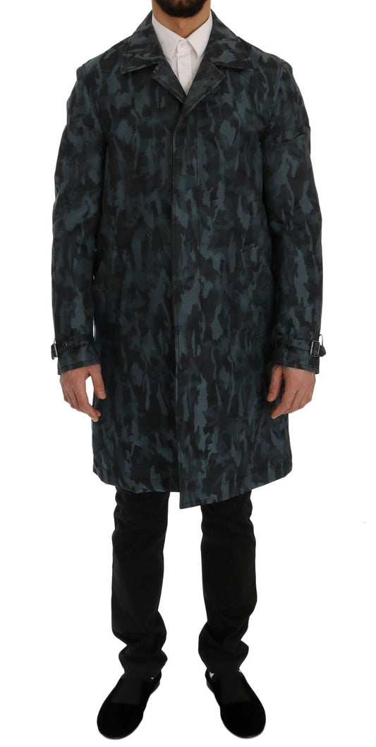 - Blue Camouflage Trench Coat Elegance