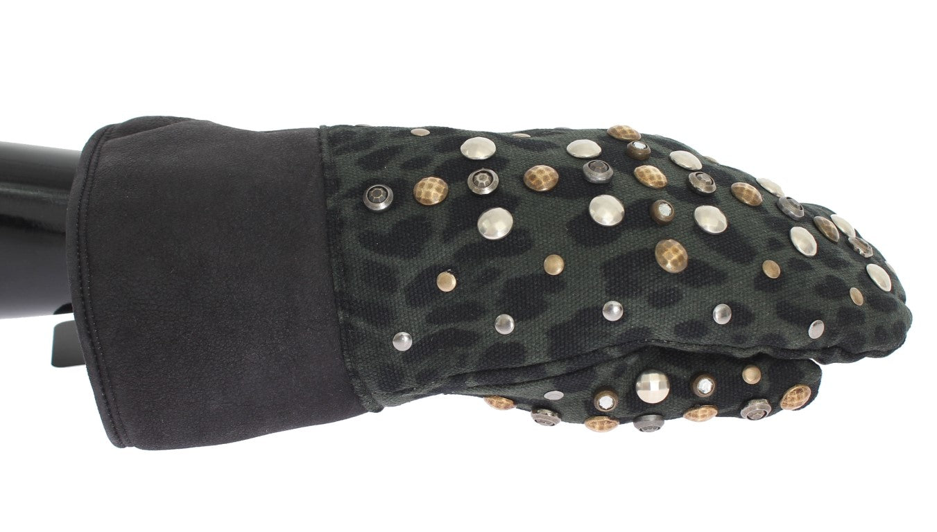 - Elegant Studded Gray Wool Shearling Gloves