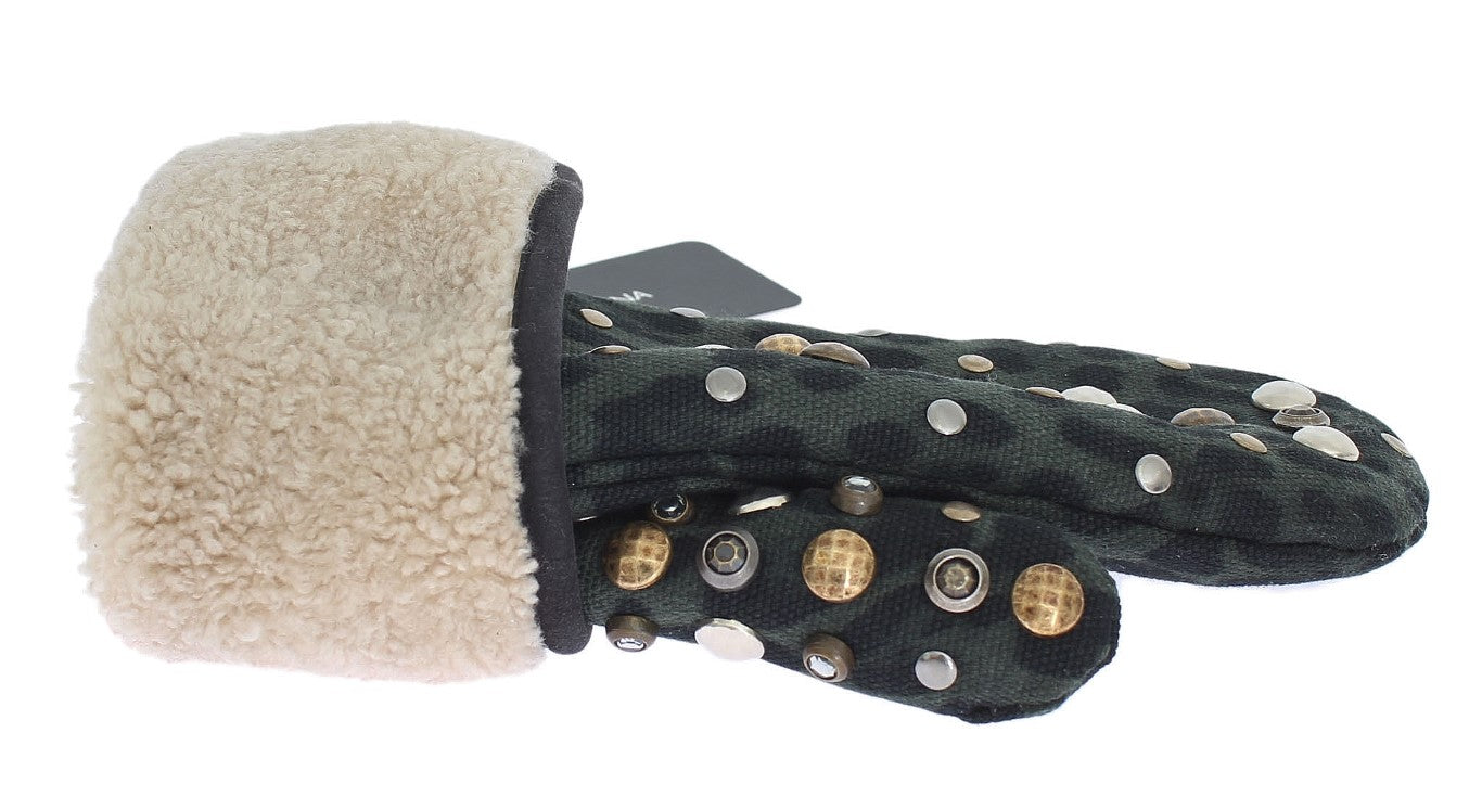 - Elegant Studded Gray Wool Shearling Gloves