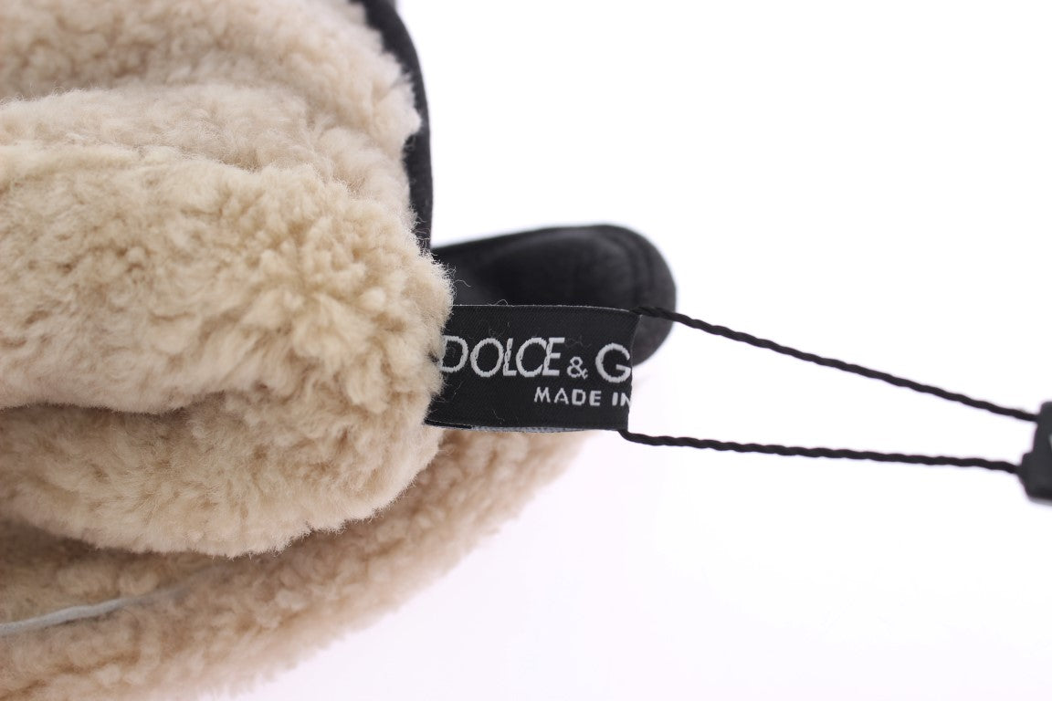 - Elegant Studded Gray Wool Shearling Gloves
