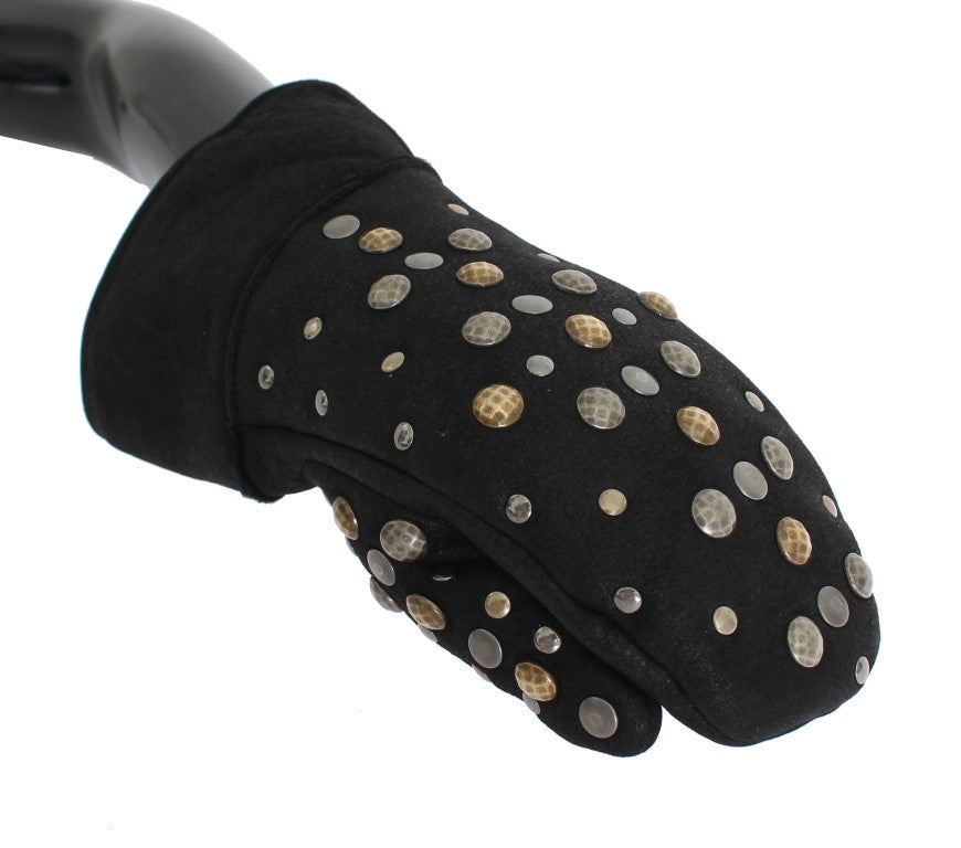 - Elegant Studded Gray Wool Gloves