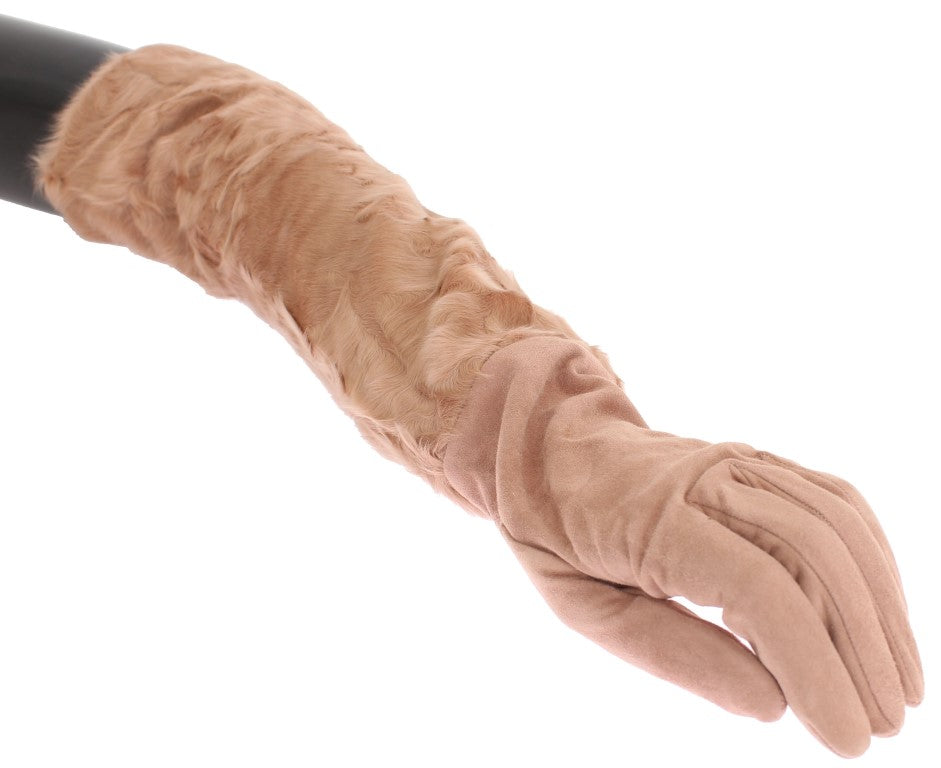 - Elegant Beige Suede Elbow-Length Gloves