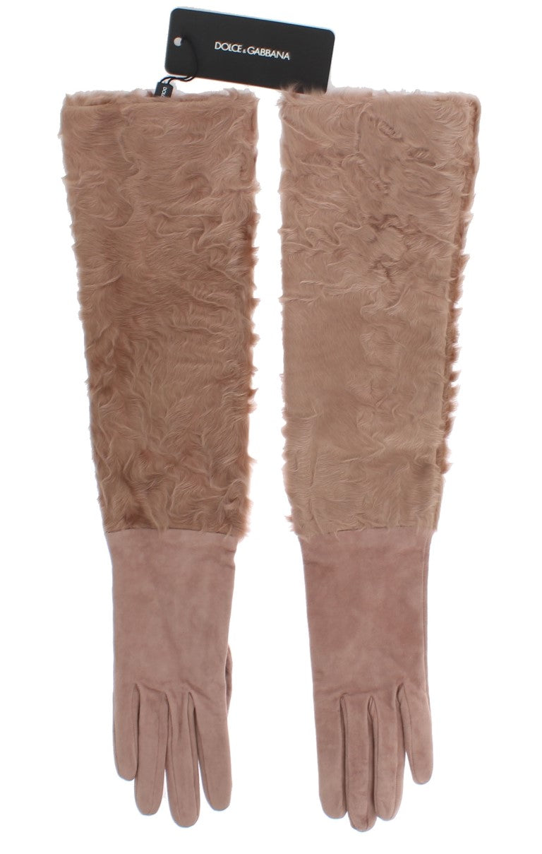 - Elegant Beige Suede Elbow-Length Gloves