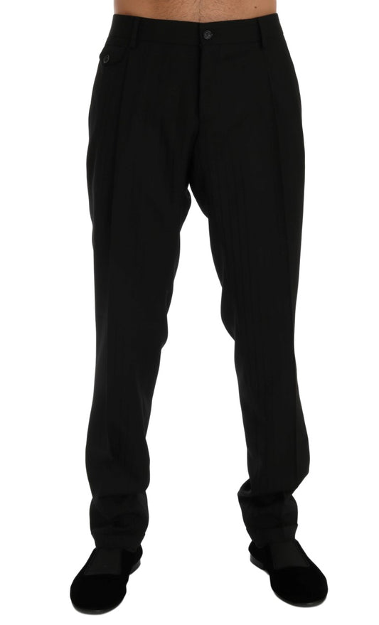 - Elegant Black Striped Straight Fit Dress Pants