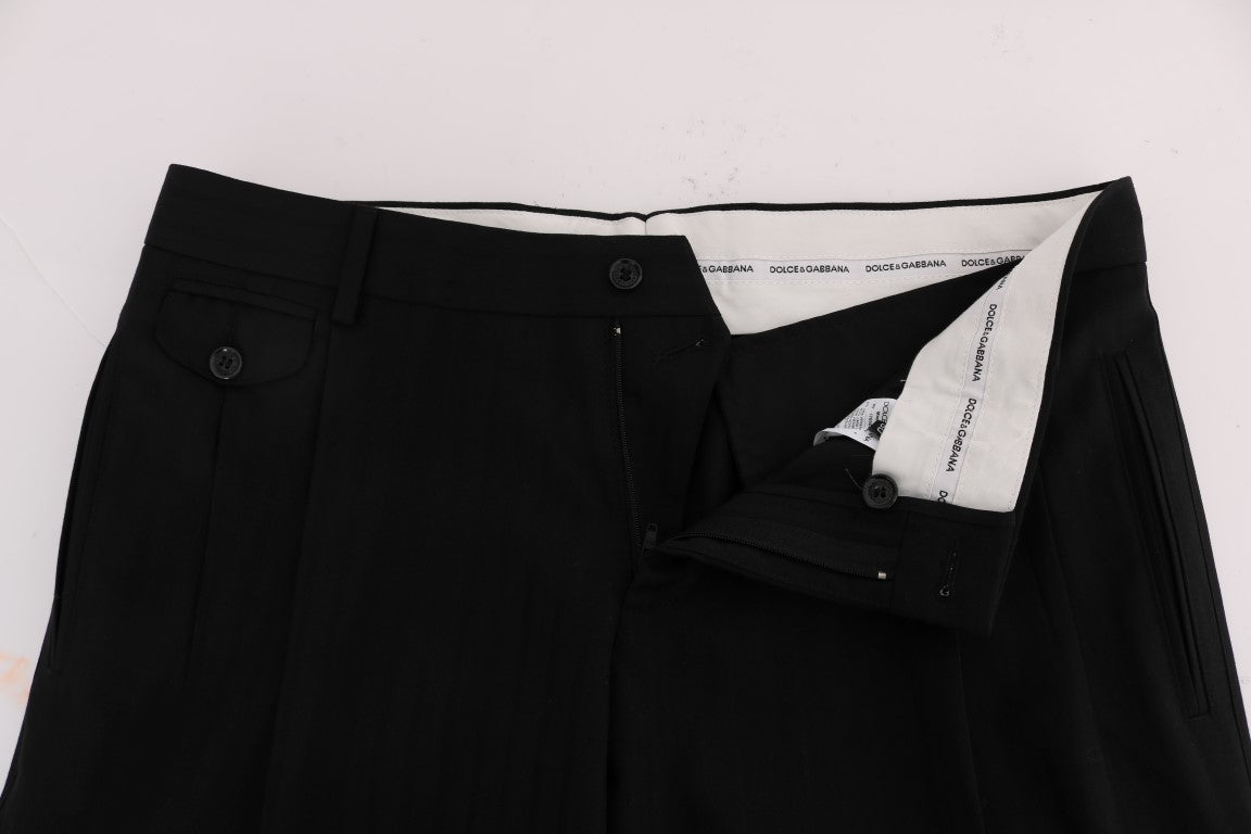 - Elegant Black Striped Straight Fit Dress Pants