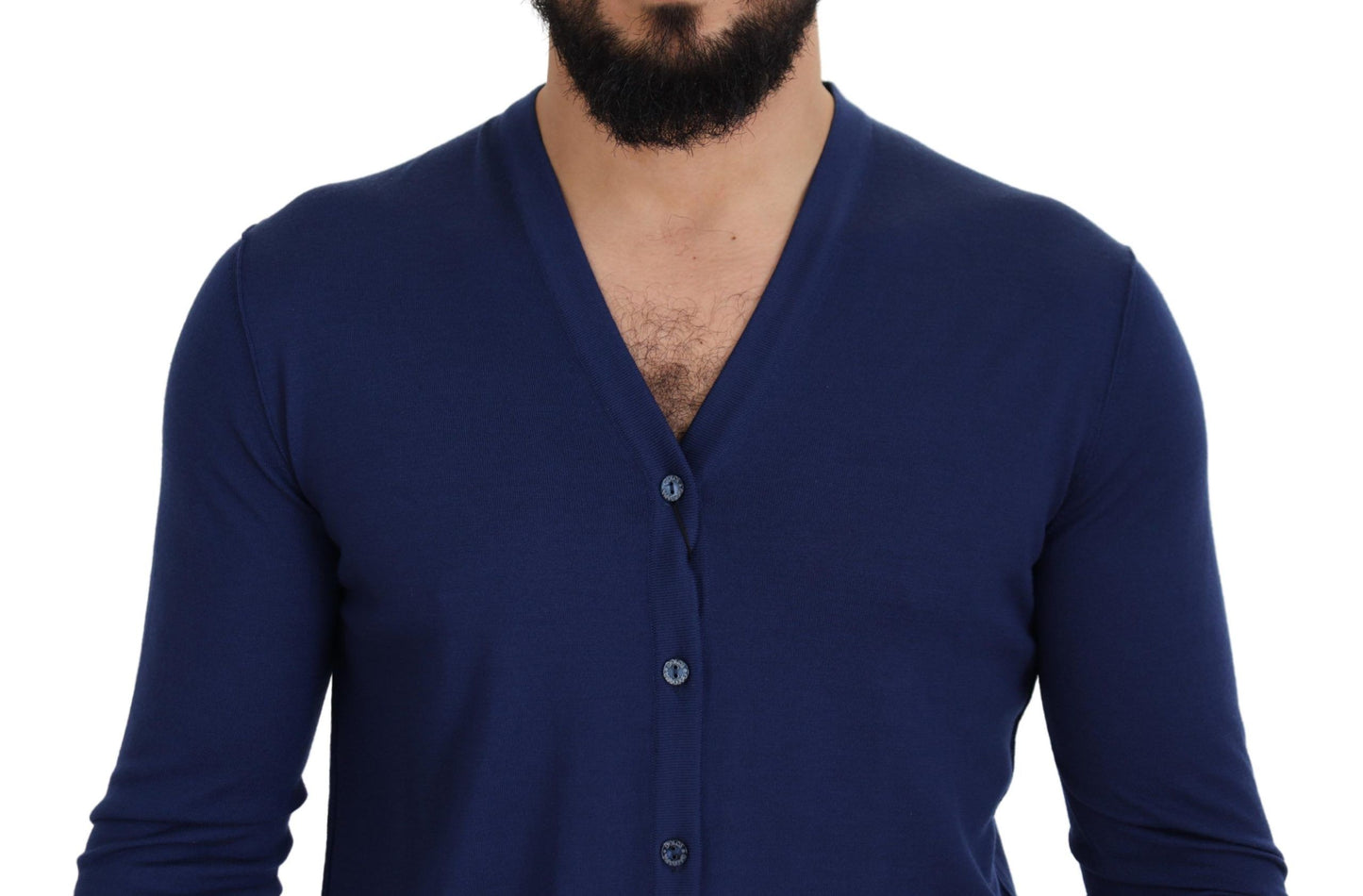 - Elegant Virgin Wool Blue Cardigan Sweater