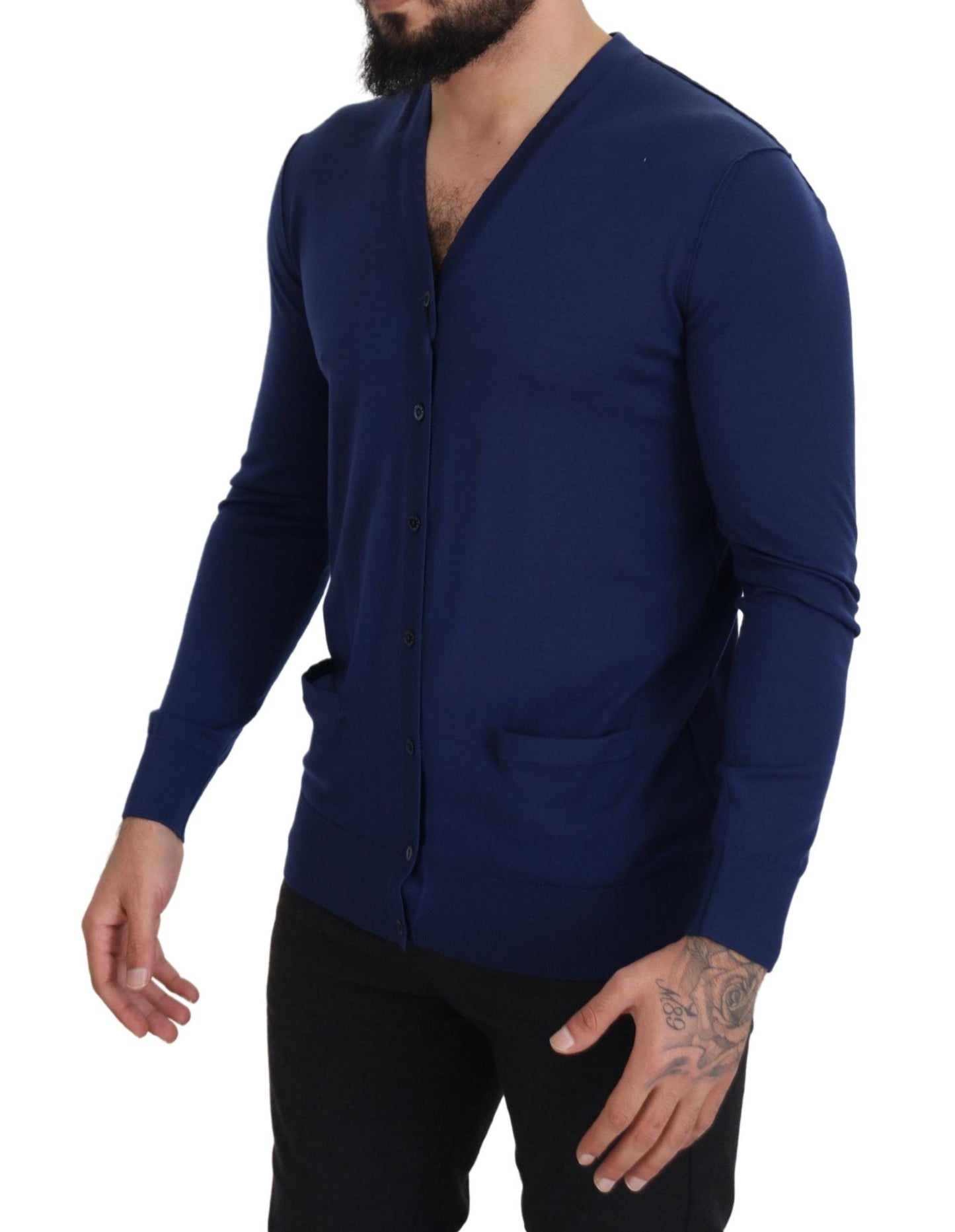 - Elegant Virgin Wool Blue Cardigan Sweater