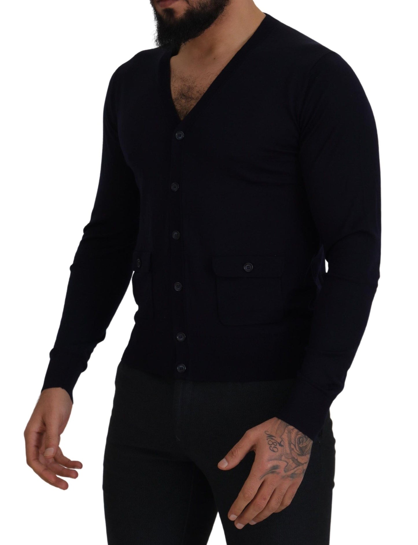 - Elegant Virgin Wool Cardigan Sweater in Blue
