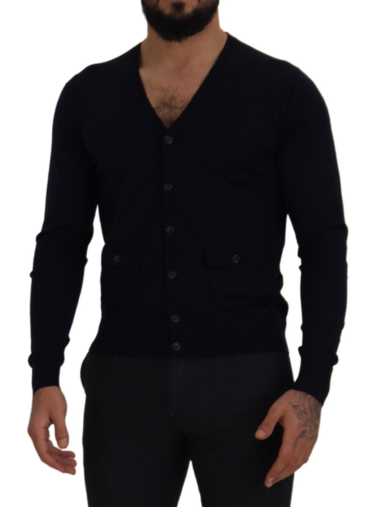 - Elegant Virgin Wool Cardigan Sweater in Blue