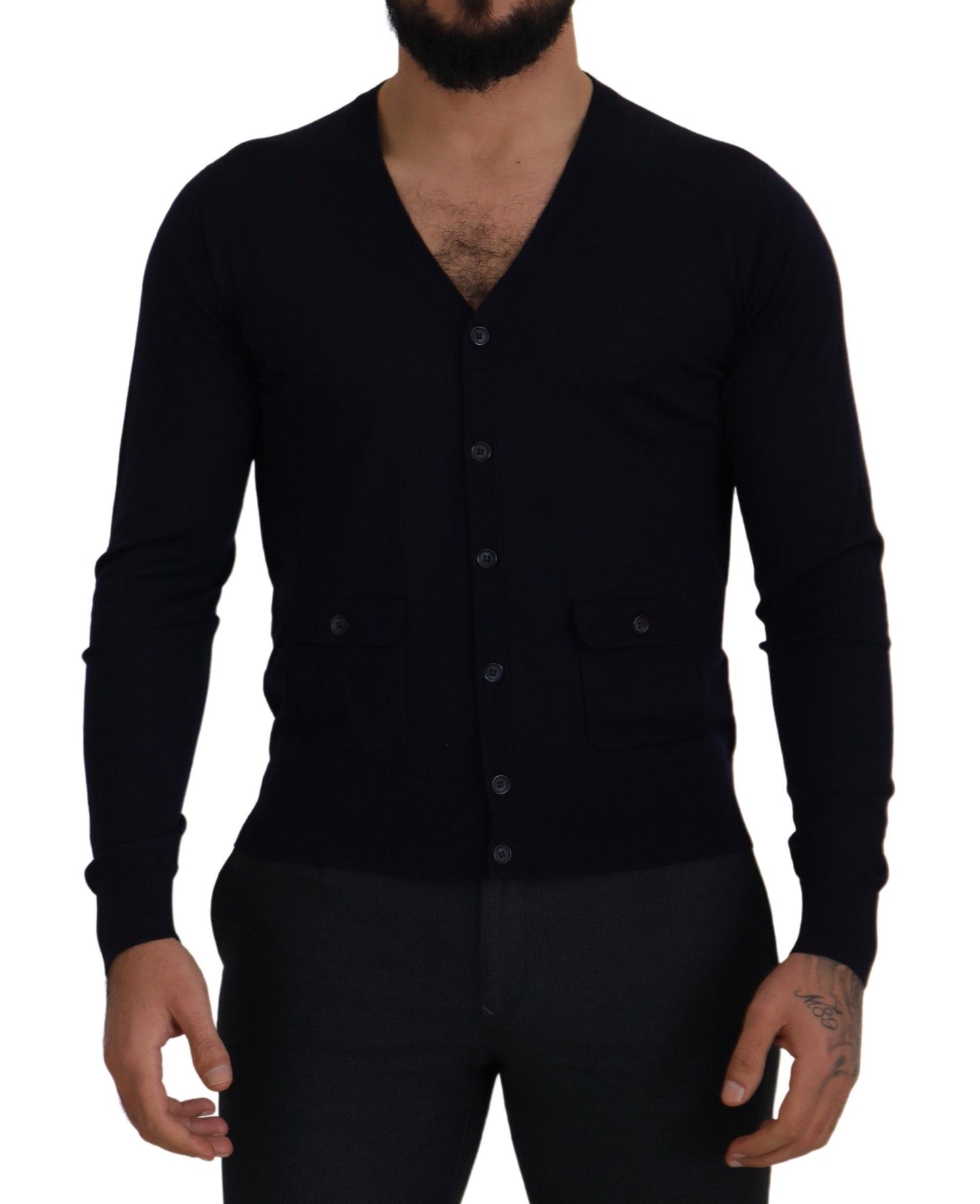 - Elegant Virgin Wool Cardigan Sweater in Blue
