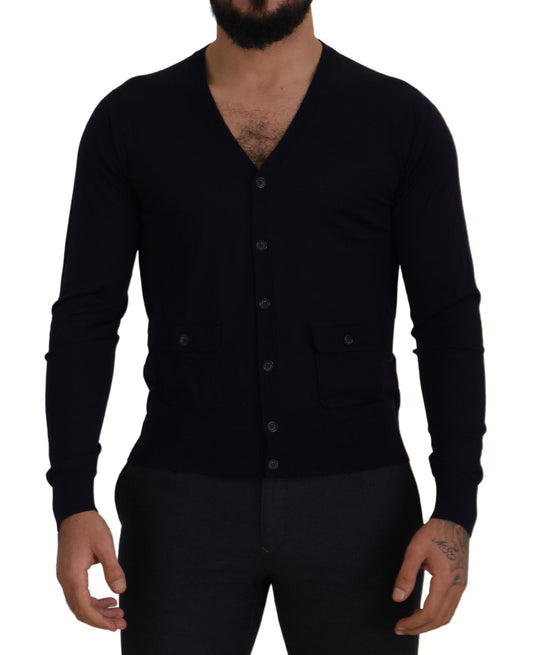 - Elegant Virgin Wool Cardigan Sweater in Blue