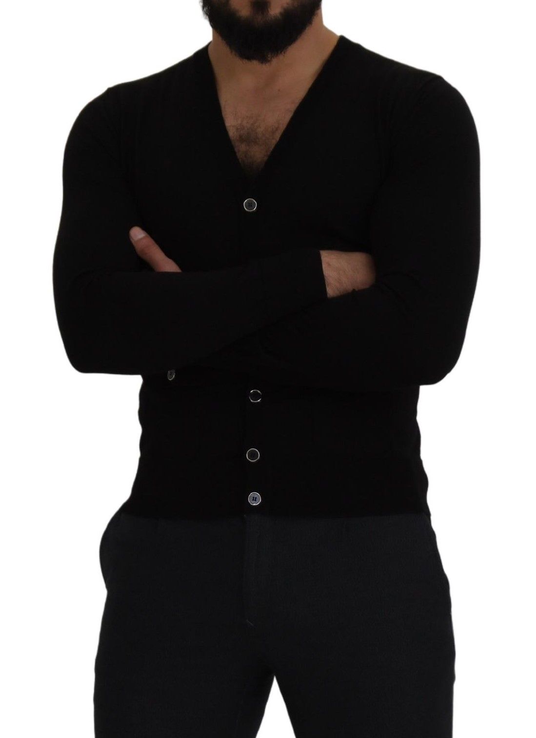 - Elegant Wool Buttoned Black Cardigan