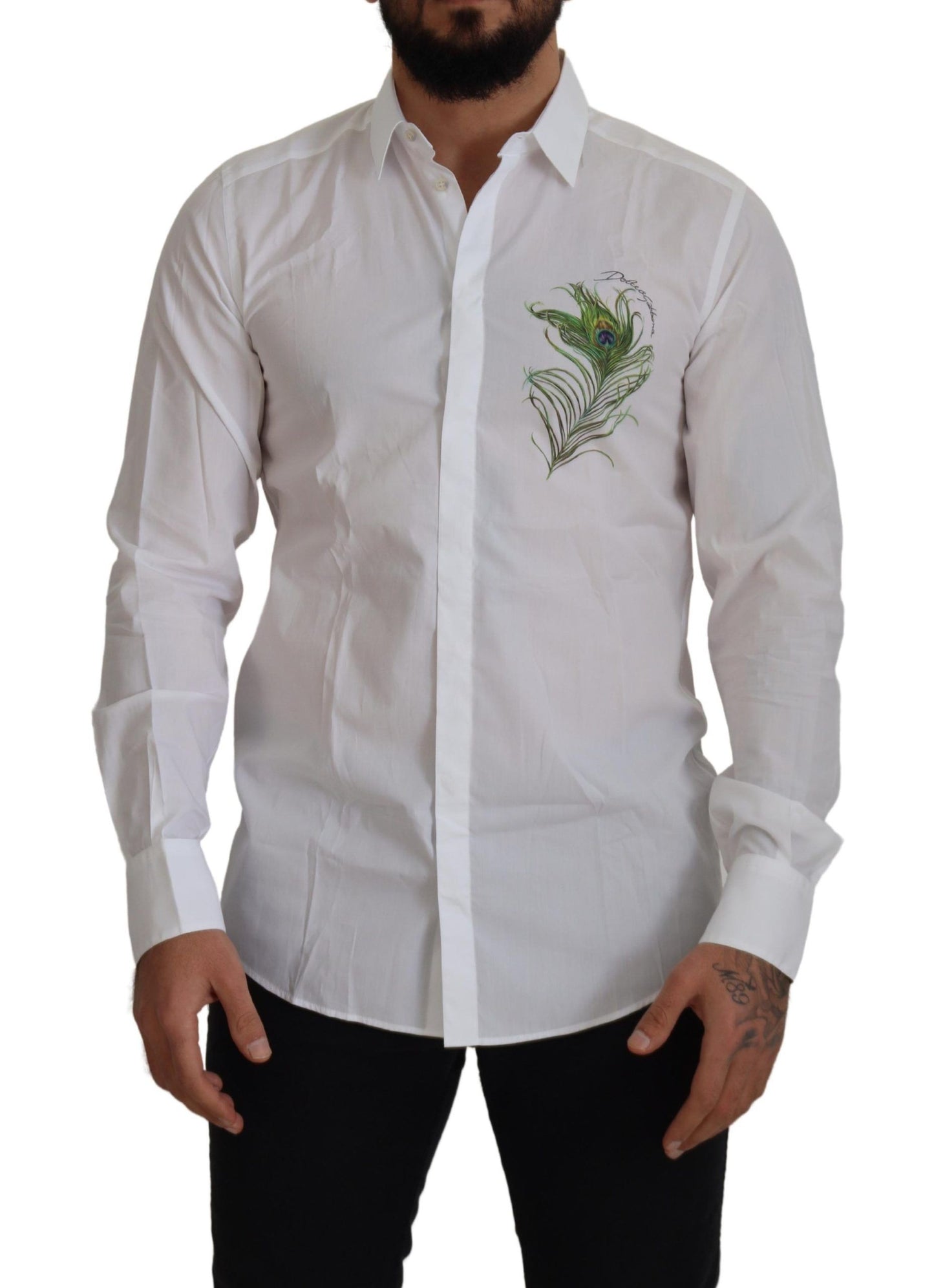 - Elegant White Peacock Feather Dress Shirt