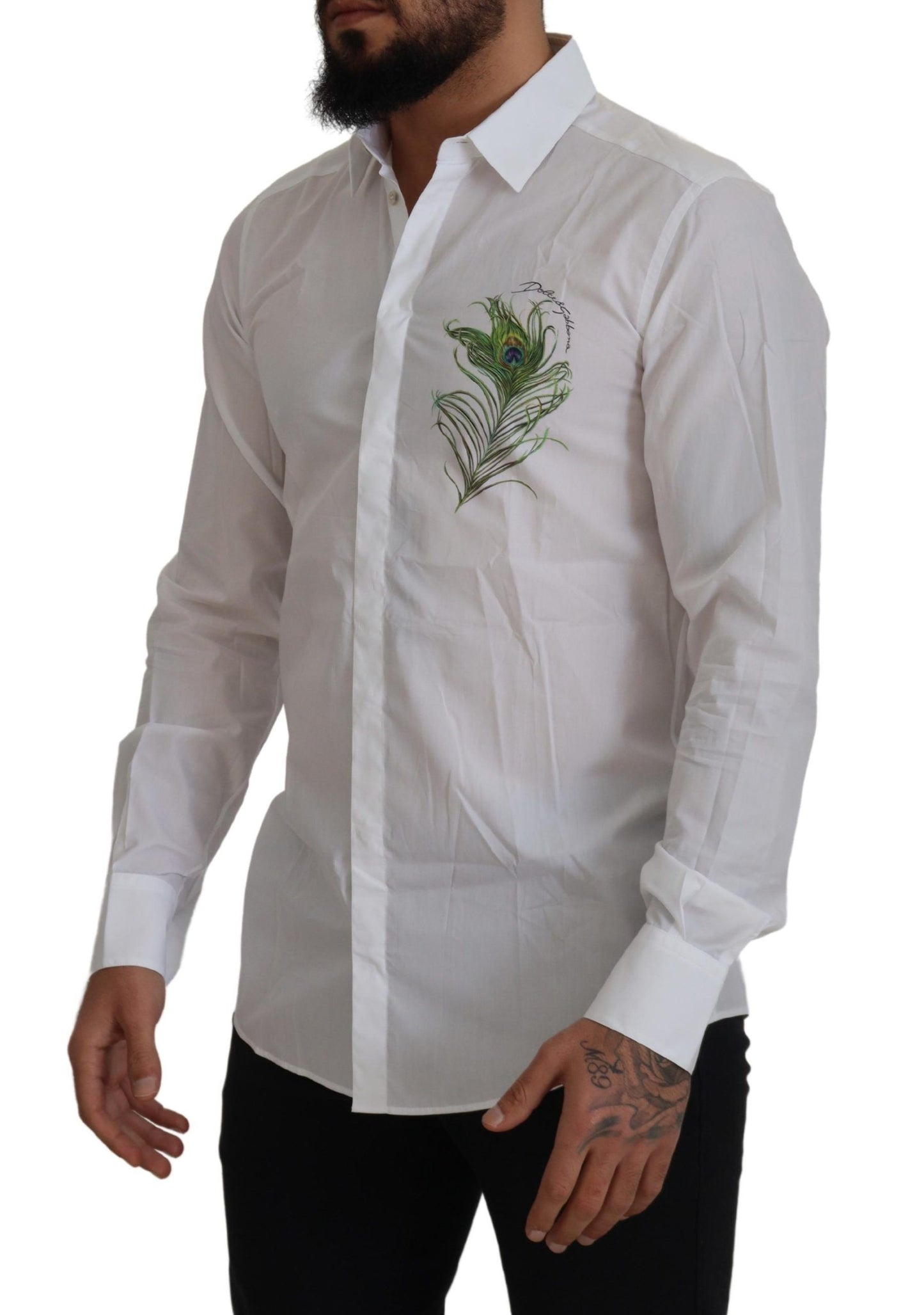 - Elegant White Peacock Feather Dress Shirt