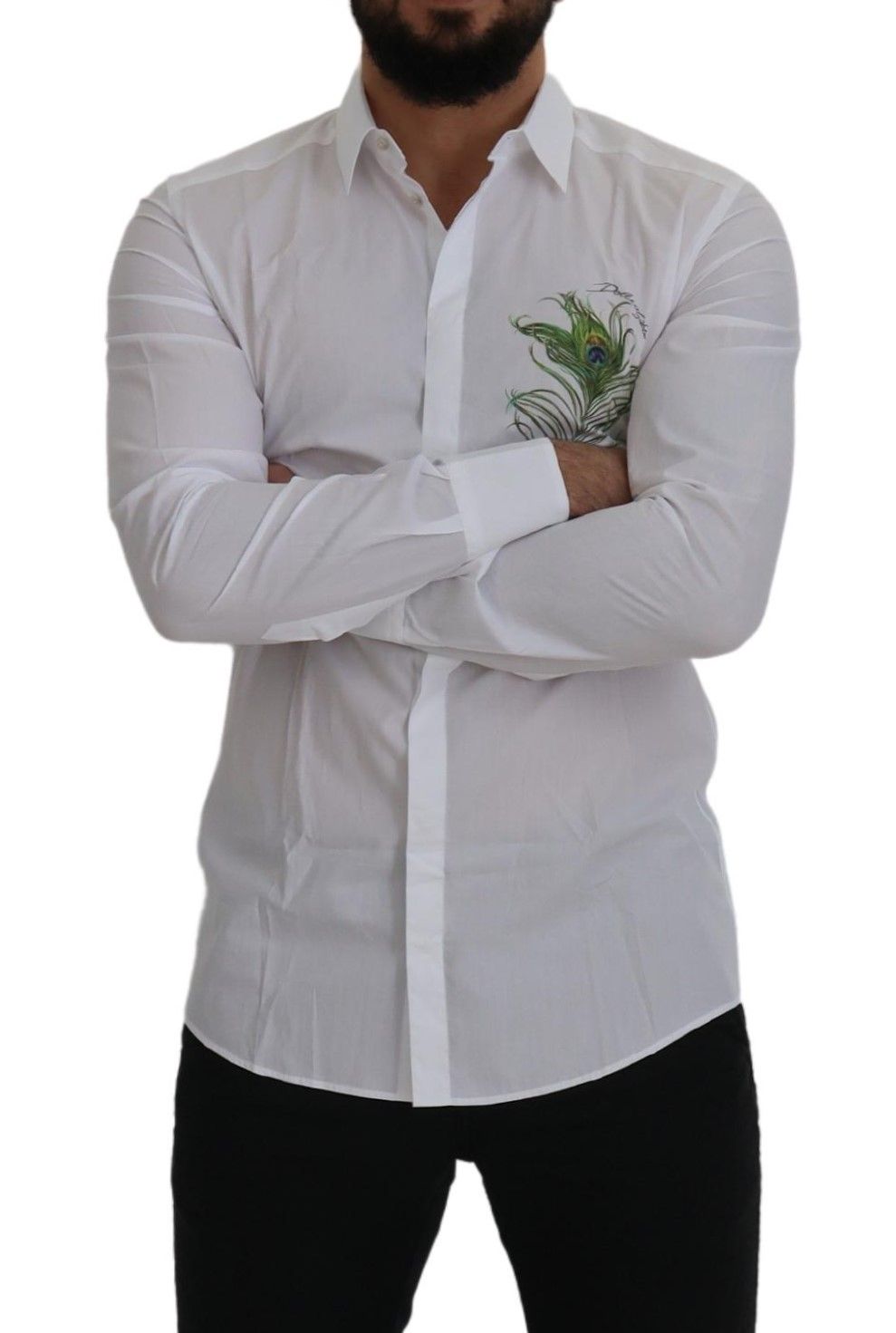 - Elegant White Peacock Feather Dress Shirt