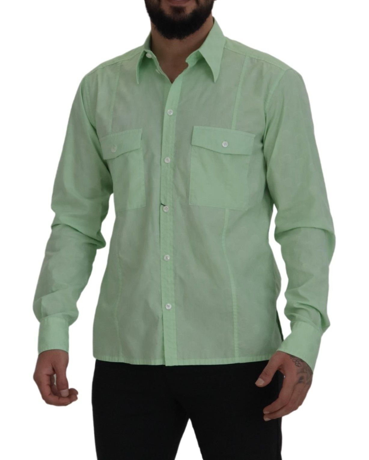 - Mint Green Slim Fit Casual Button-Down Shirt