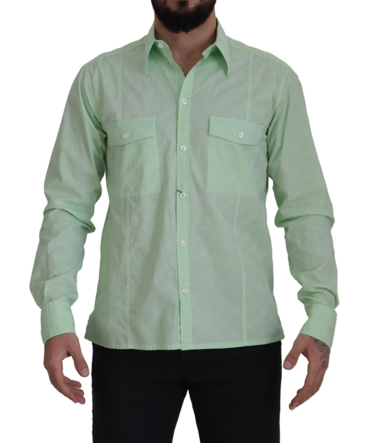 - Mint Green Slim Fit Casual Button-Down Shirt