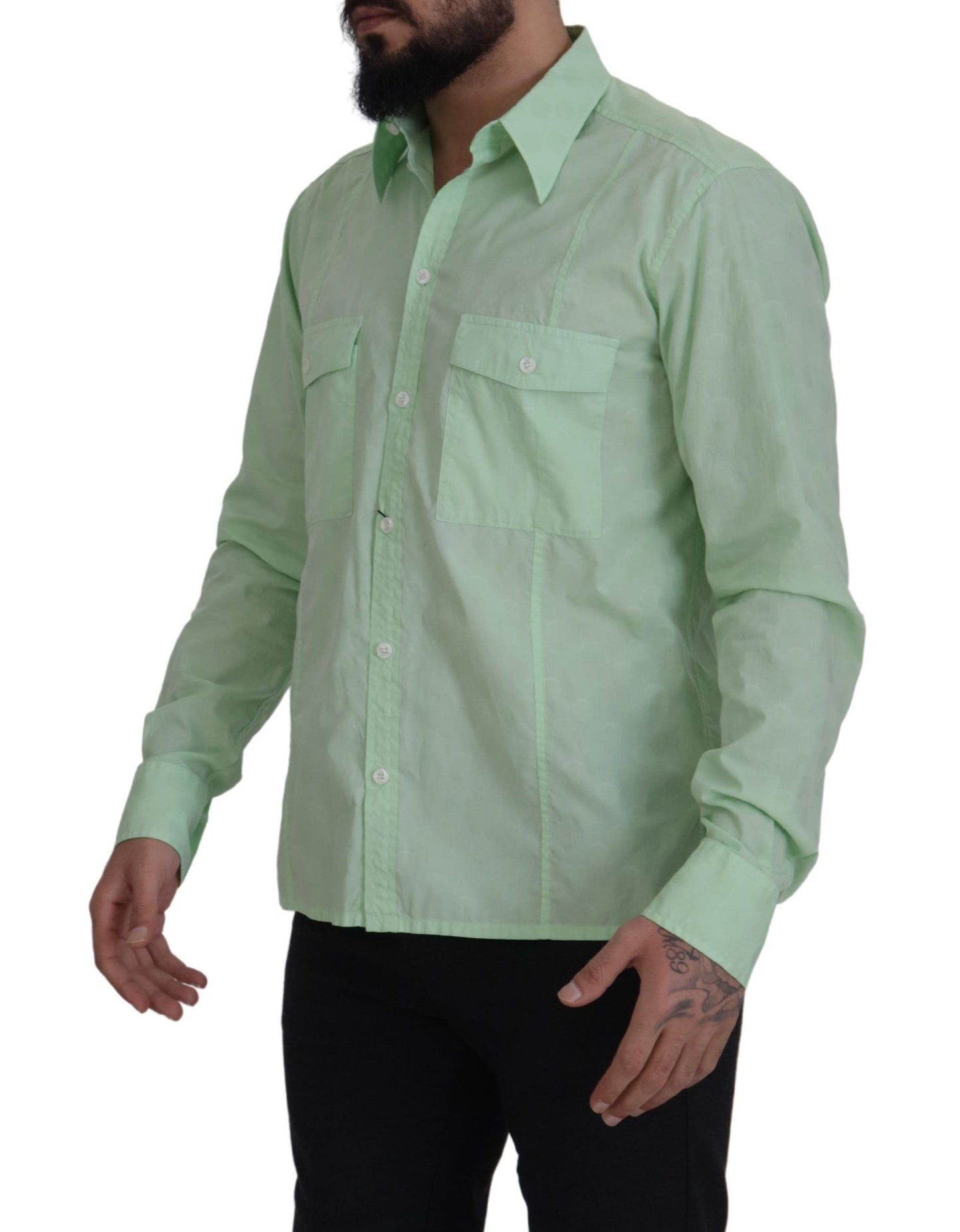 - Mint Green Slim Fit Casual Button-Down Shirt