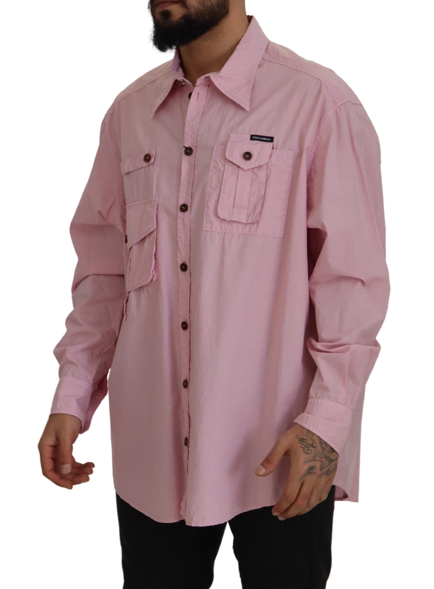 - Elegant Pink Casual Cotton Shirt