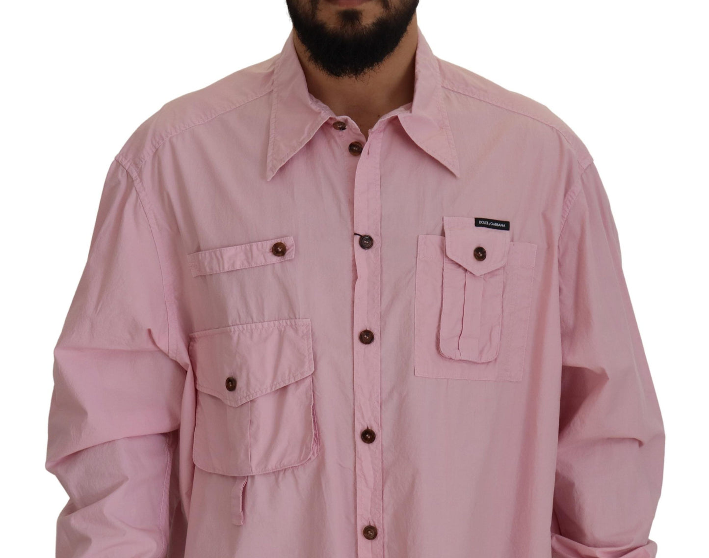 - Elegant Pink Casual Cotton Shirt