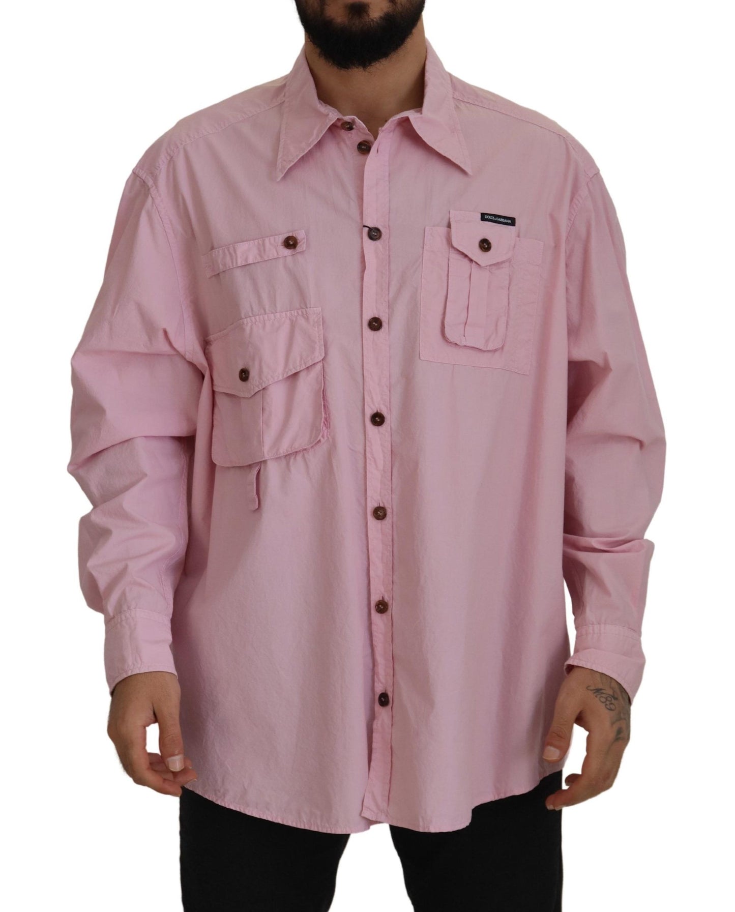 - Elegant Pink Casual Cotton Shirt