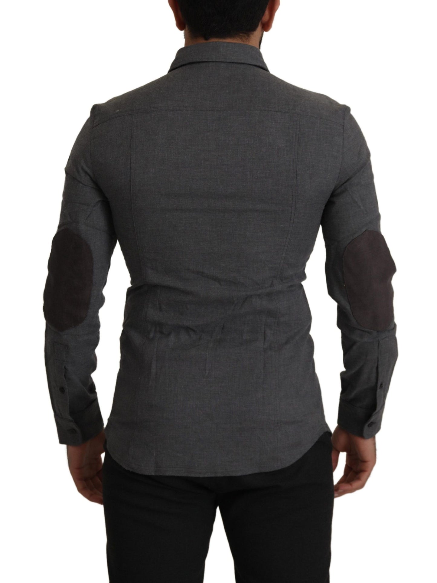 - Sleek Gray Cotton Casual Button Front Shirt