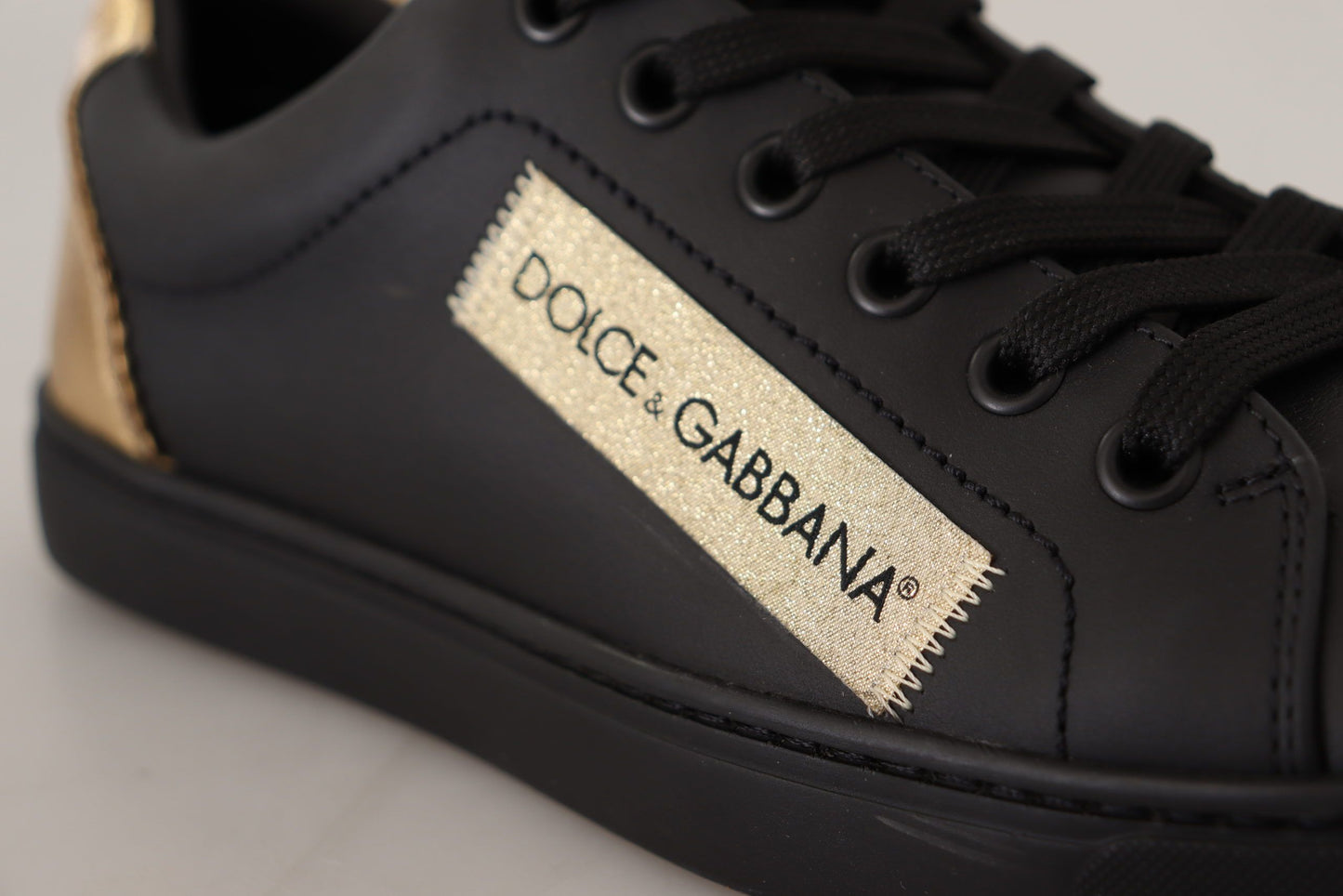 Dolce & Gabbana Women's Black & Gold Low-Top Leather Sneakers | Luxury Designer Footwear
