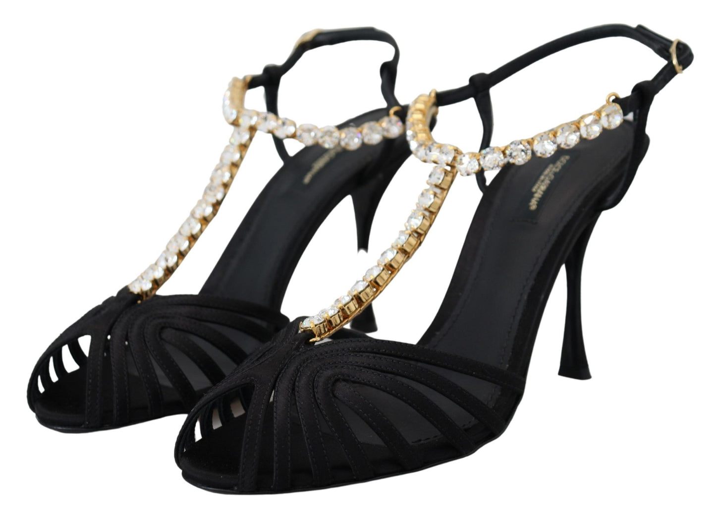 - Elegant Silk Blend Crystal T-Strap Heels