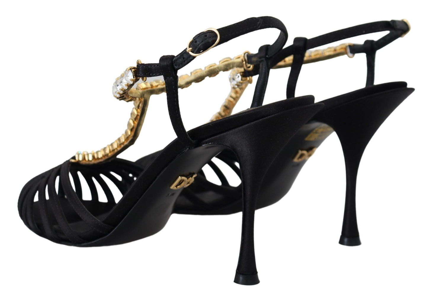 - Elegant Silk Blend Crystal T-Strap Heels