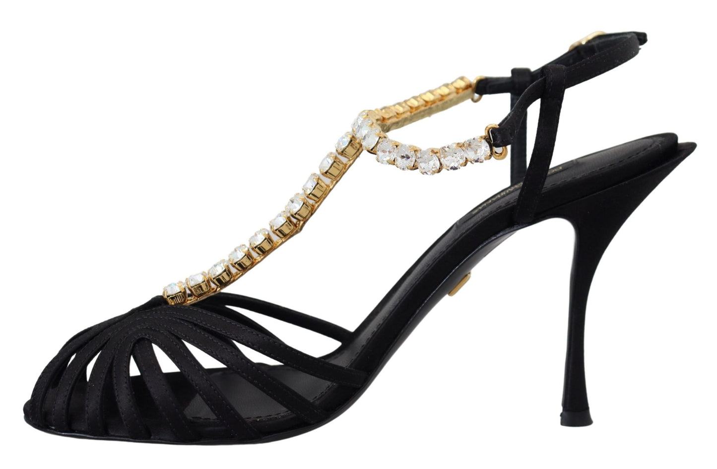 - Elegant Silk Blend Crystal T-Strap Heels