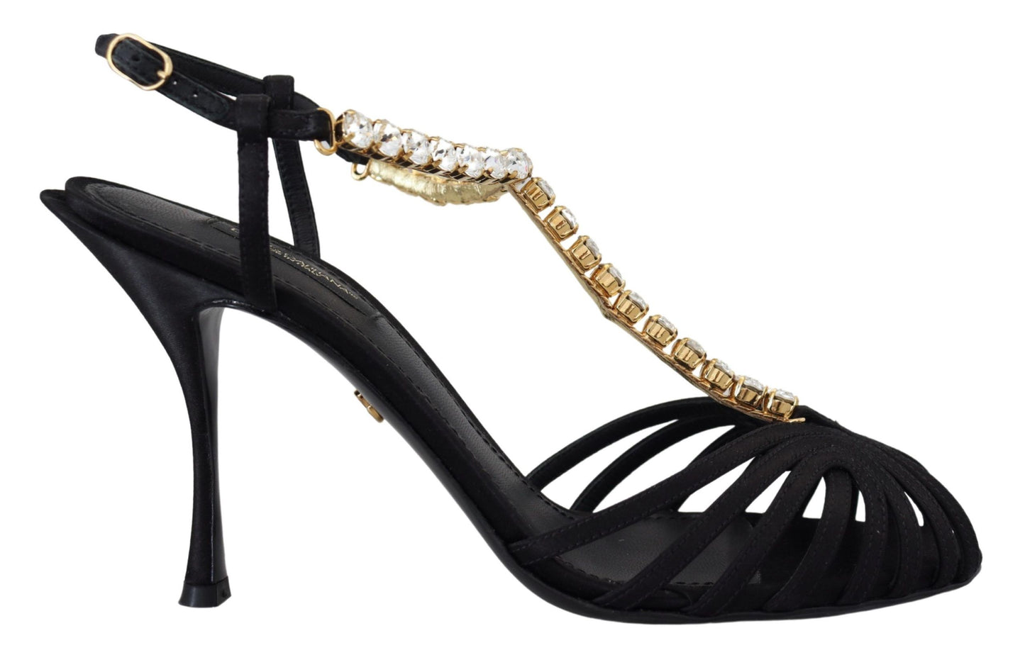 - Elegant Silk Blend Crystal T-Strap Heels