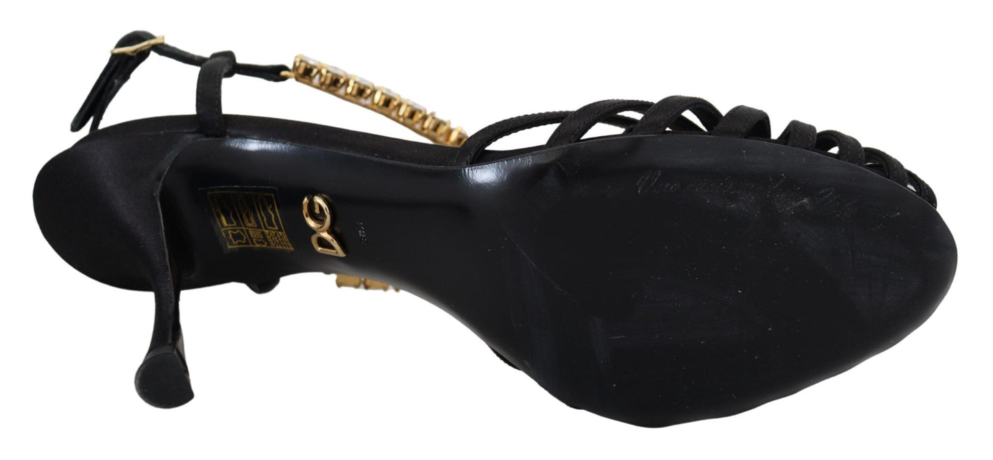 - Elegant Silk Blend Crystal T-Strap Heels