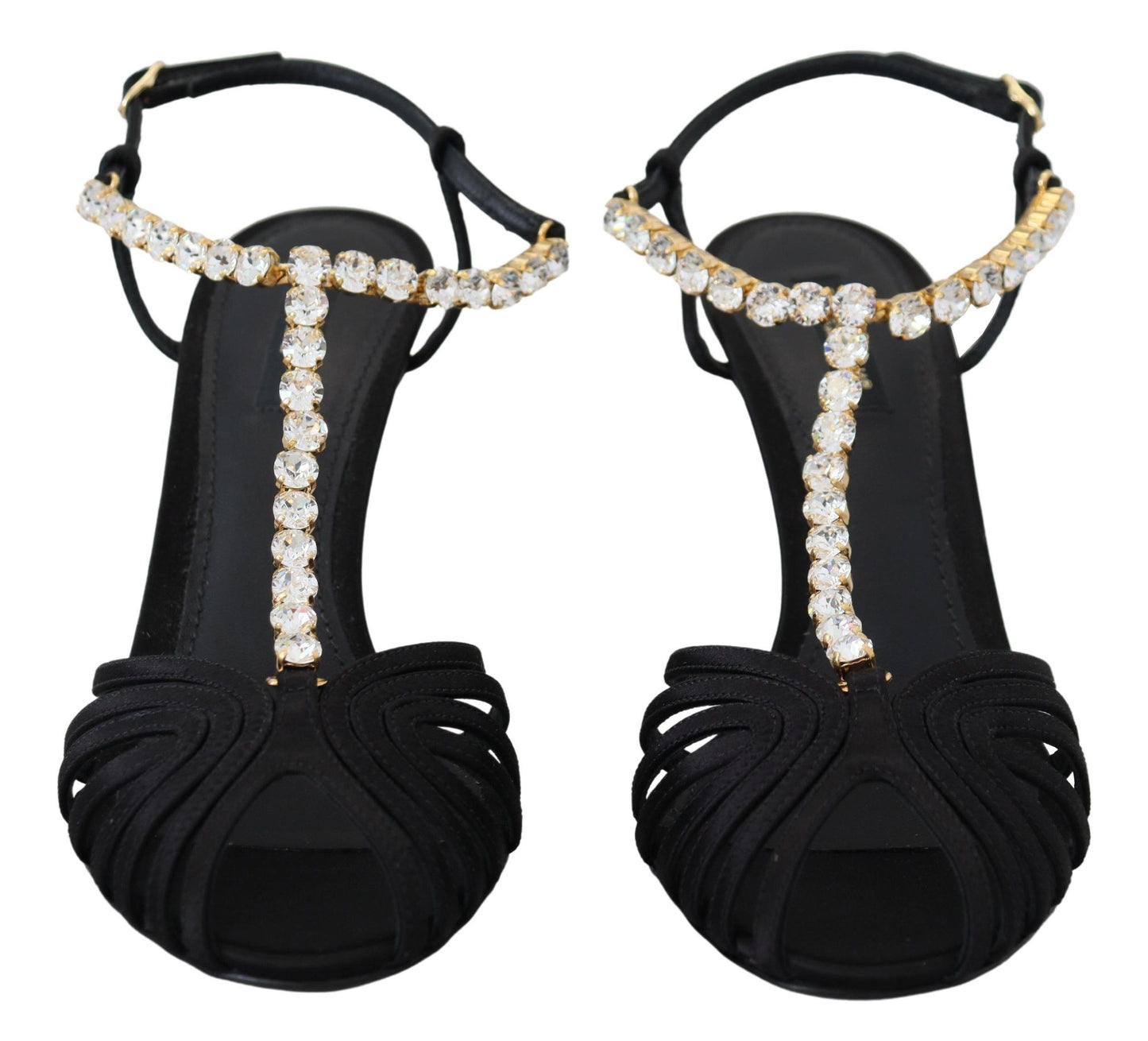 - Elegant Silk Blend Crystal T-Strap Heels