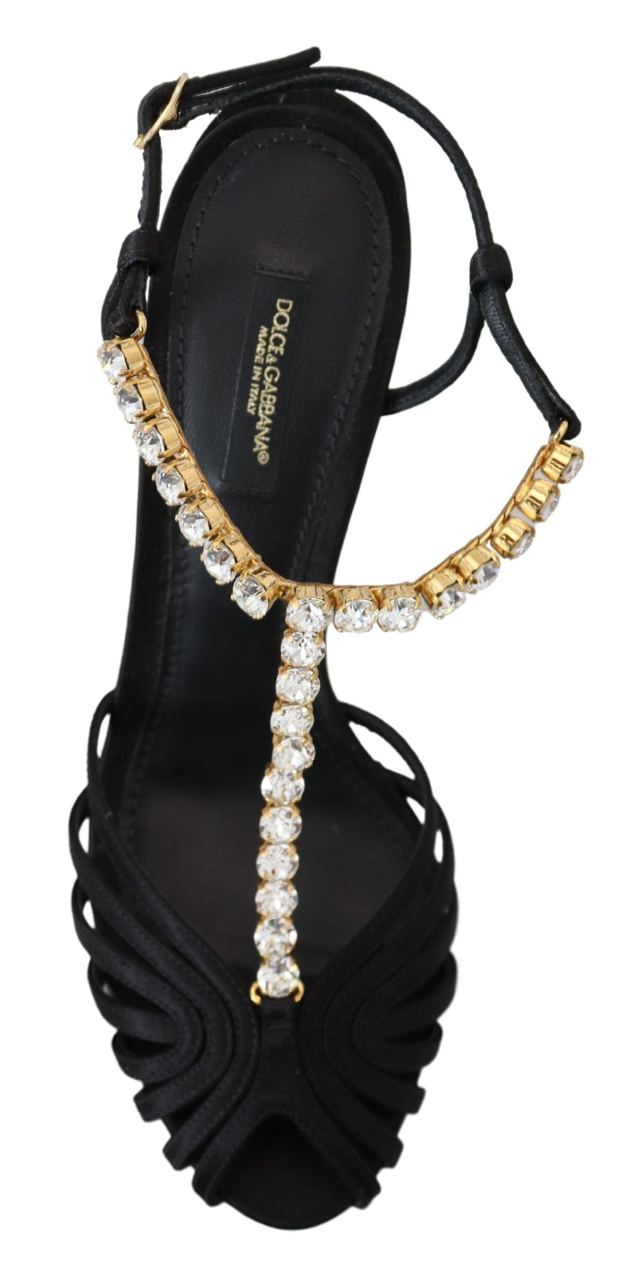 - Elegant Silk Blend Crystal T-Strap Heels