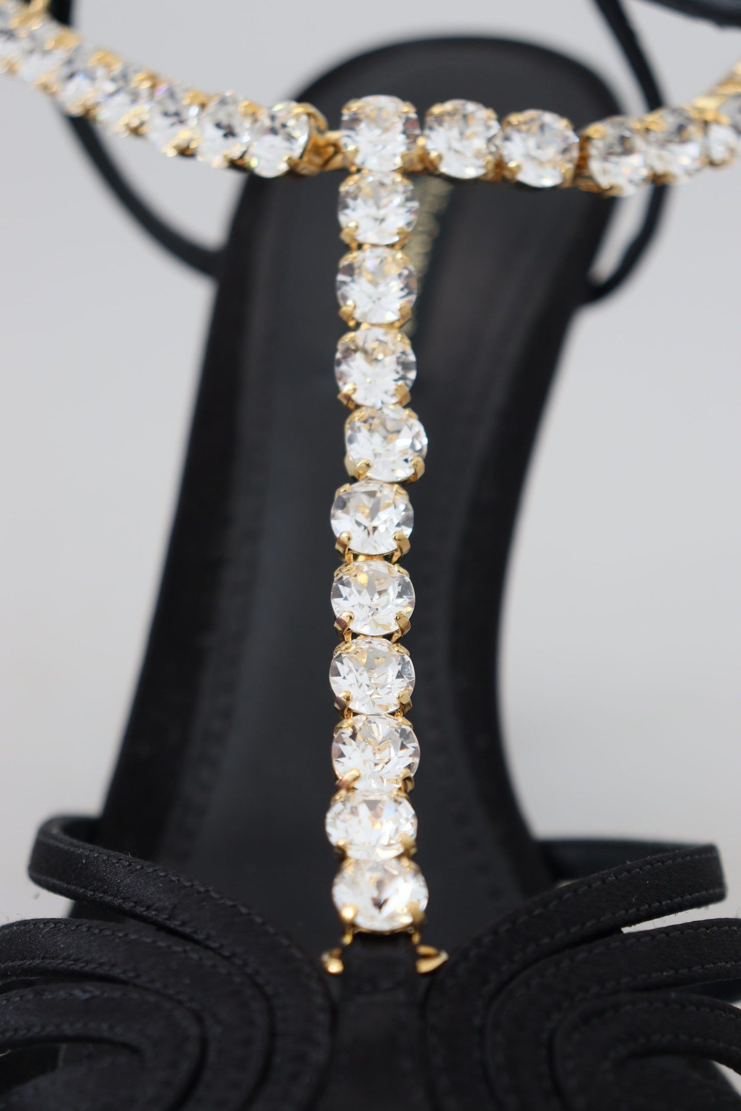 - Elegant Silk Blend Crystal T-Strap Heels