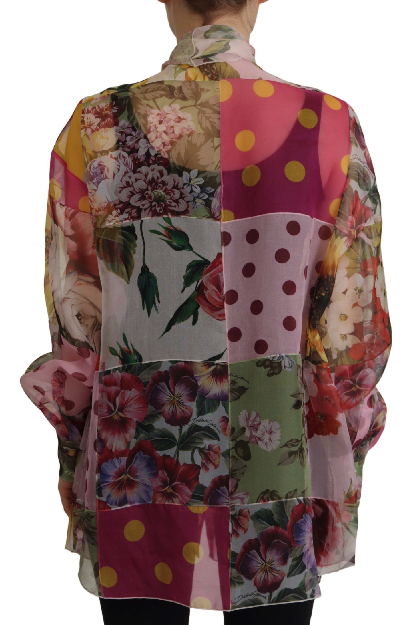 - Multicolor Silk Ascot Collar Blouse