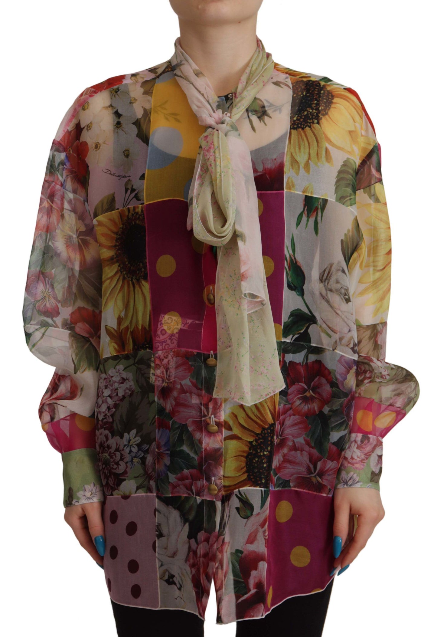 - Multicolor Silk Ascot Collar Blouse