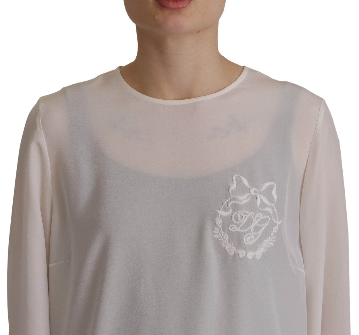 - Elegant Silk Top with Logo Embroidery
