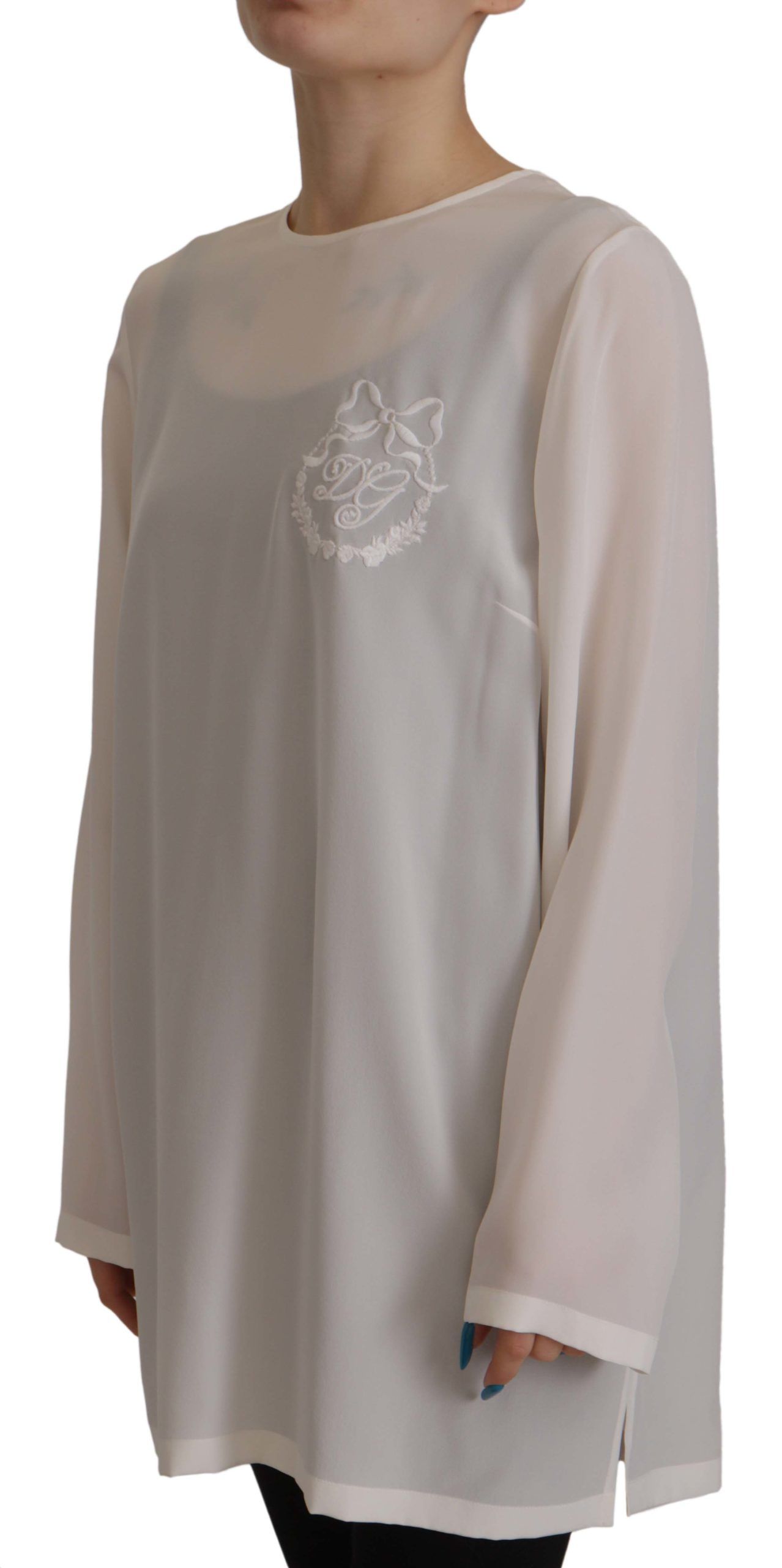 - Elegant Silk Top with Logo Embroidery