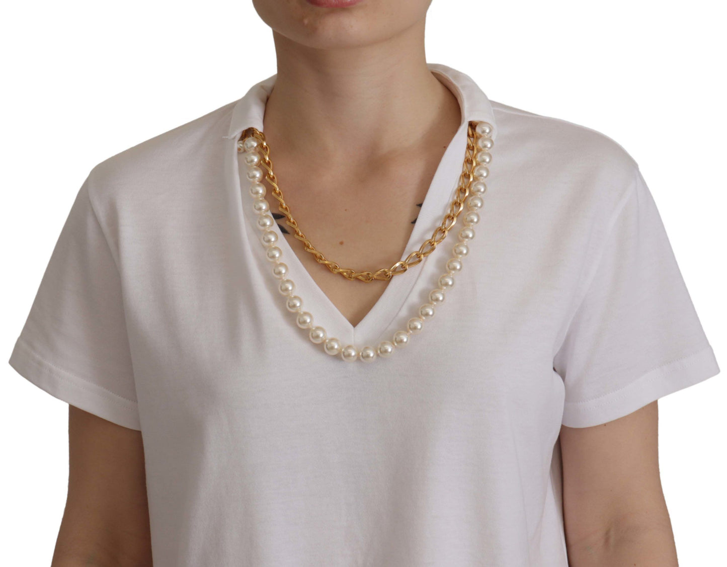- Stunning V-Neckline Logo Embellished Tee