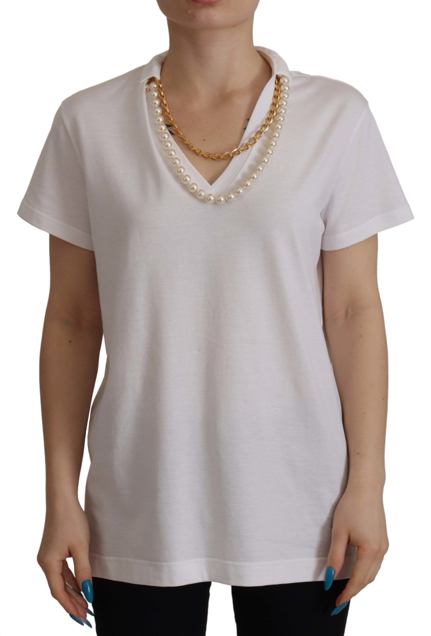 - Stunning V-Neckline Logo Embellished Tee