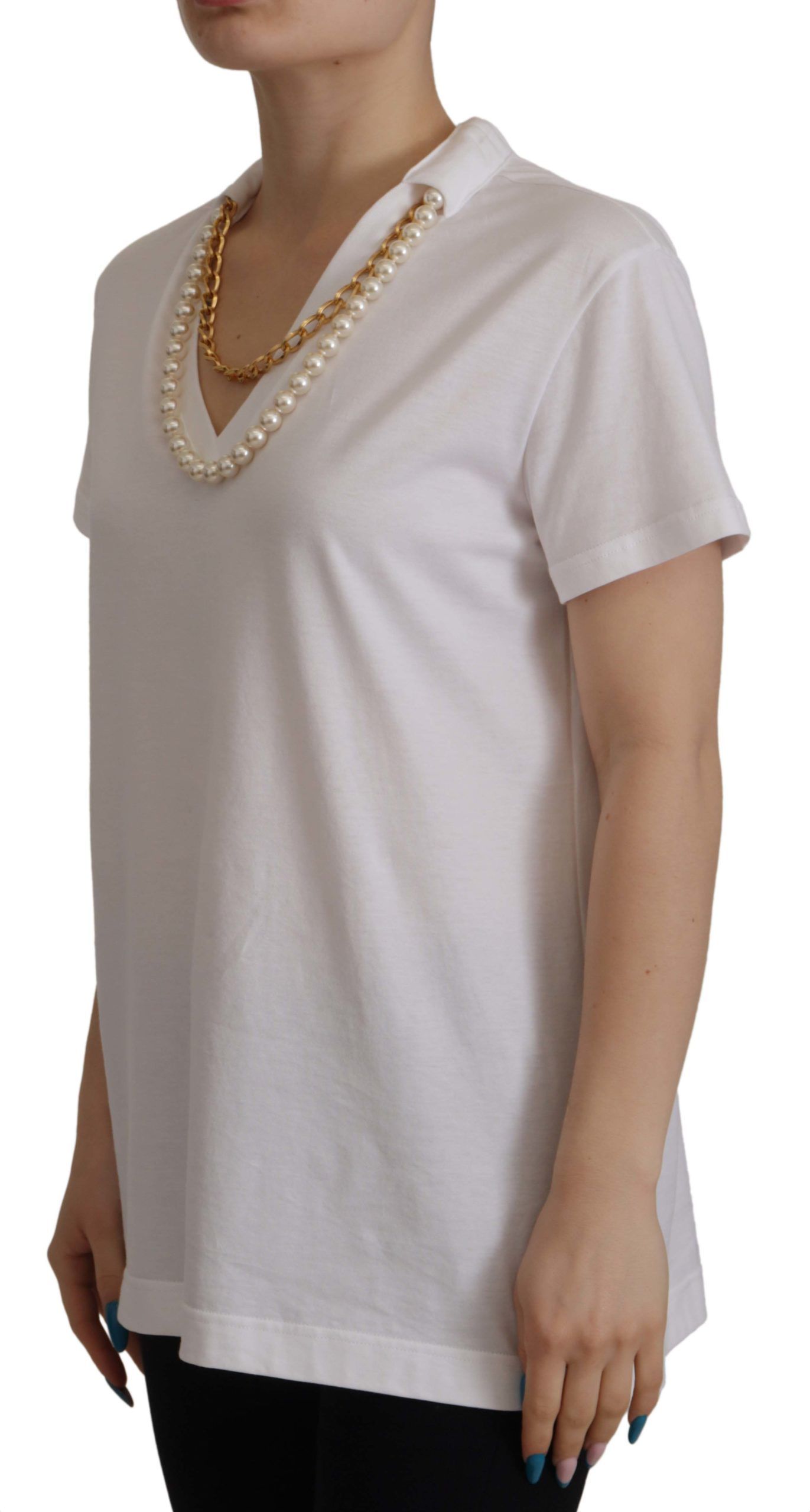 - Stunning V-Neckline Logo Embellished Tee